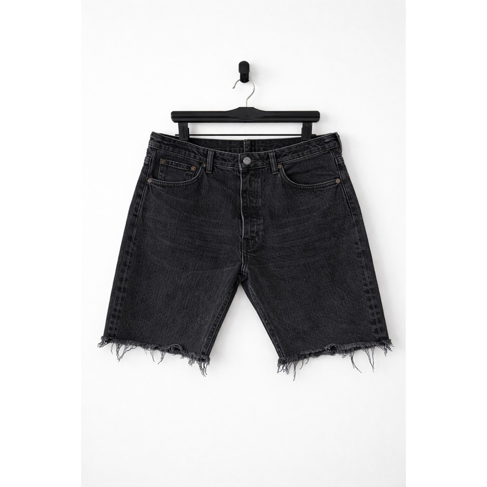 Levi's 501 Black Denim Shorts W38 Cut Off Button Fly Distressed USA Style